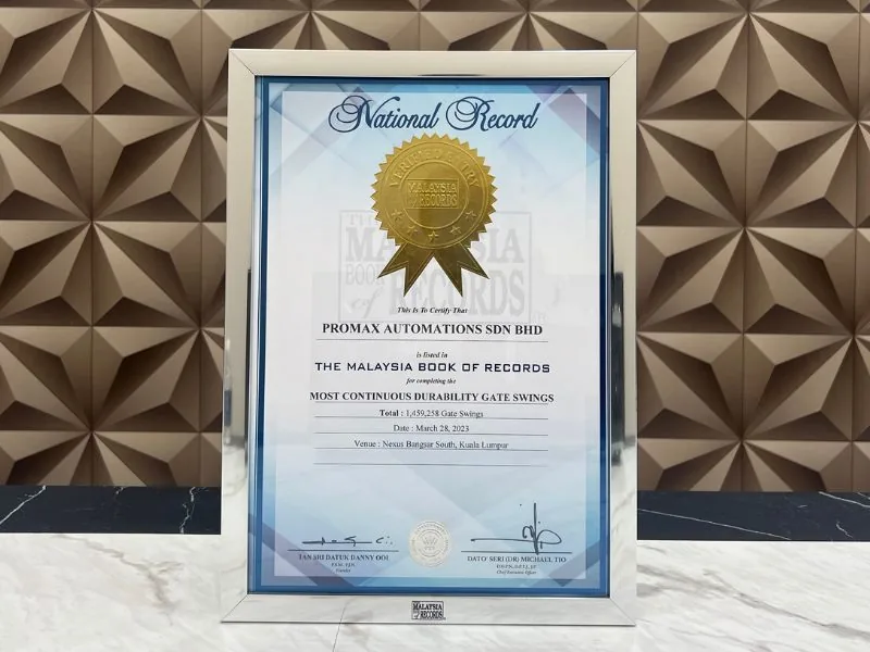 Malaysia Book of Records certificate